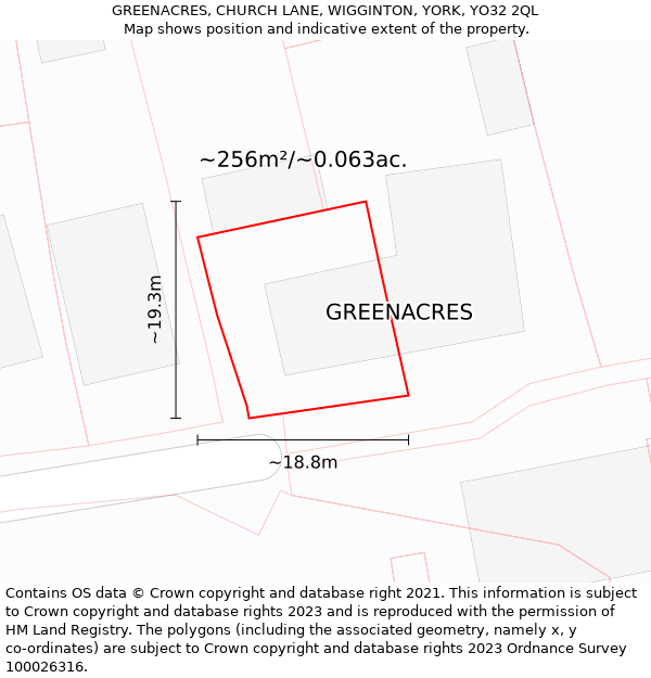 GREENACRES, CHURCH LANE, WIGGINTON, YORK, YO32 2QL: Plot and title map