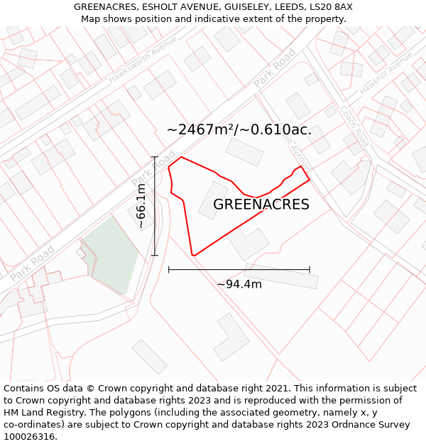 GREENACRES, ESHOLT AVENUE, GUISELEY, LEEDS, LS20 8AX: Plot and title map