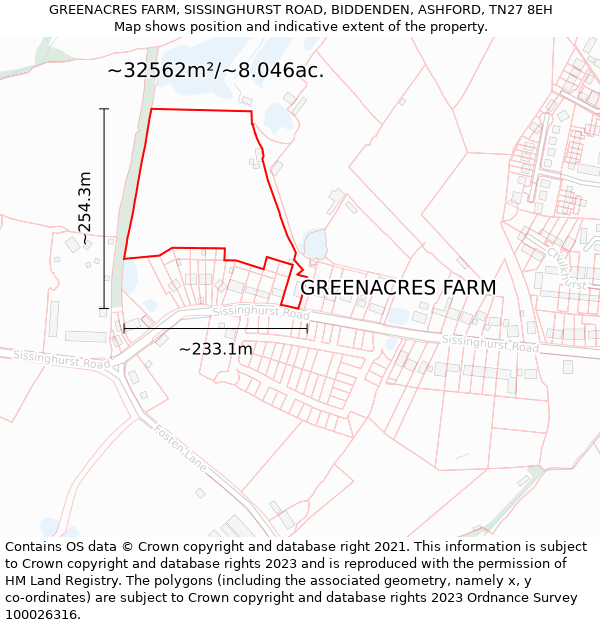 GREENACRES FARM, SISSINGHURST ROAD, BIDDENDEN, ASHFORD, TN27 8EH: Plot and title map