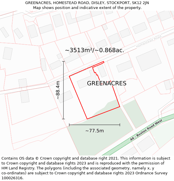 GREENACRES, HOMESTEAD ROAD, DISLEY, STOCKPORT, SK12 2JN: Plot and title map