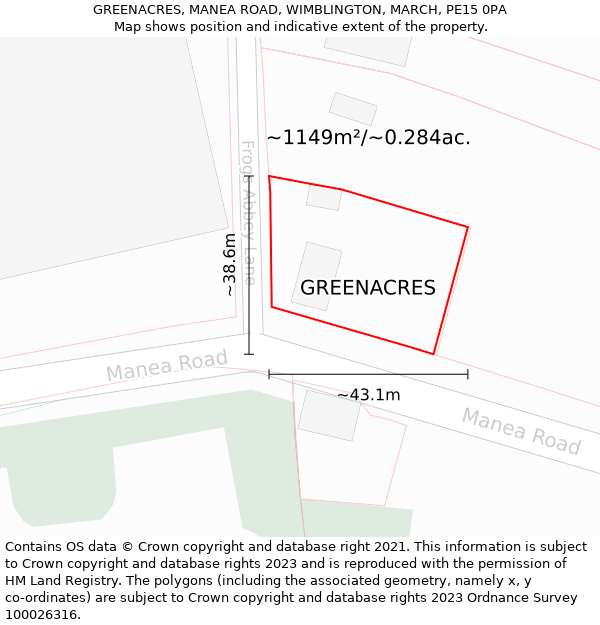 GREENACRES, MANEA ROAD, WIMBLINGTON, MARCH, PE15 0PA: Plot and title map