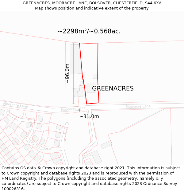 GREENACRES, MOORACRE LANE, BOLSOVER, CHESTERFIELD, S44 6XA: Plot and title map