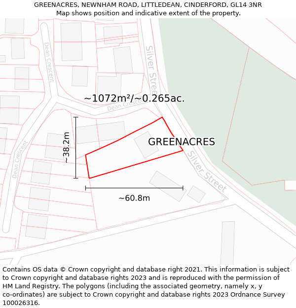 GREENACRES, NEWNHAM ROAD, LITTLEDEAN, CINDERFORD, GL14 3NR: Plot and title map