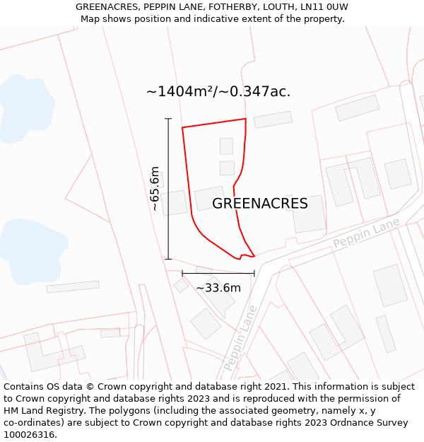 GREENACRES, PEPPIN LANE, FOTHERBY, LOUTH, LN11 0UW: Plot and title map