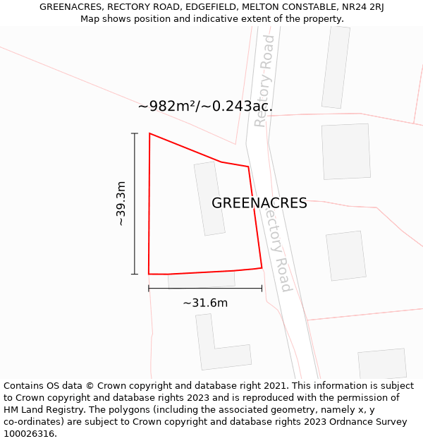 GREENACRES, RECTORY ROAD, EDGEFIELD, MELTON CONSTABLE, NR24 2RJ: Plot and title map