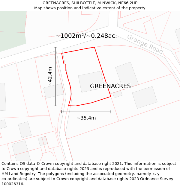 GREENACRES, SHILBOTTLE, ALNWICK, NE66 2HP: Plot and title map