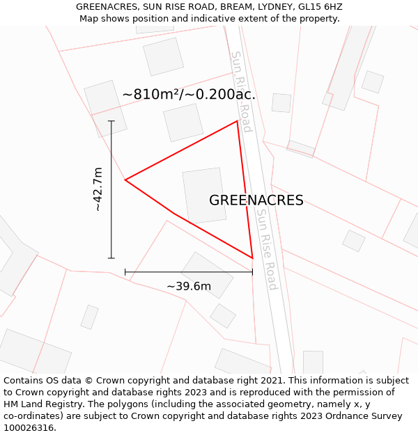 GREENACRES, SUN RISE ROAD, BREAM, LYDNEY, GL15 6HZ: Plot and title map