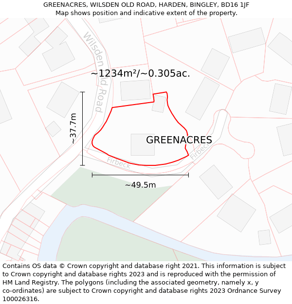 GREENACRES, WILSDEN OLD ROAD, HARDEN, BINGLEY, BD16 1JF: Plot and title map