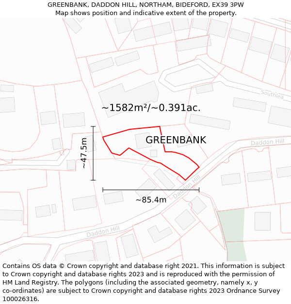 GREENBANK, DADDON HILL, NORTHAM, BIDEFORD, EX39 3PW: Plot and title map