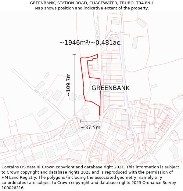 GREENBANK, STATION ROAD, CHACEWATER, TRURO, TR4 8NH: Plot and title map