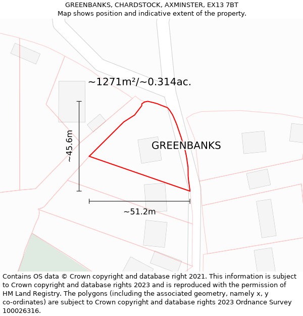 GREENBANKS, CHARDSTOCK, AXMINSTER, EX13 7BT: Plot and title map