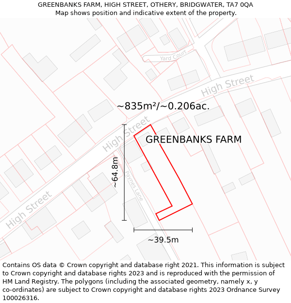 GREENBANKS FARM, HIGH STREET, OTHERY, BRIDGWATER, TA7 0QA: Plot and title map