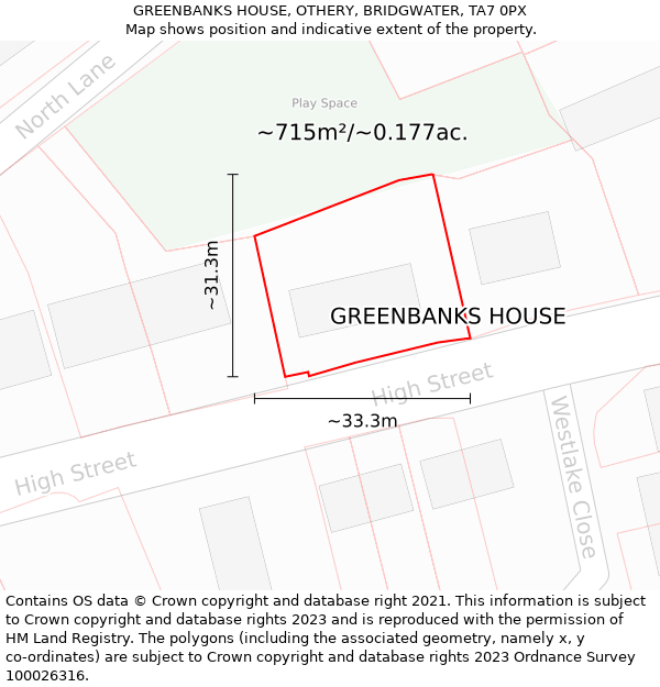 GREENBANKS HOUSE, OTHERY, BRIDGWATER, TA7 0PX: Plot and title map