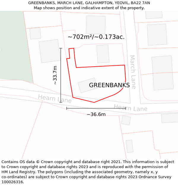 GREENBANKS, MARCH LANE, GALHAMPTON, YEOVIL, BA22 7AN: Plot and title map