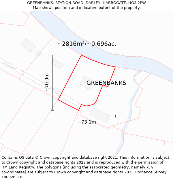 GREENBANKS, STATION ROAD, DARLEY, HARROGATE, HG3 2PW: Plot and title map