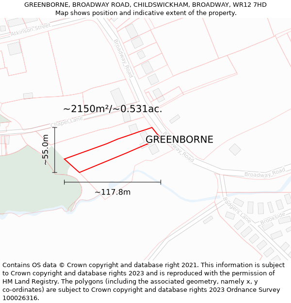 GREENBORNE, BROADWAY ROAD, CHILDSWICKHAM, BROADWAY, WR12 7HD: Plot and title map