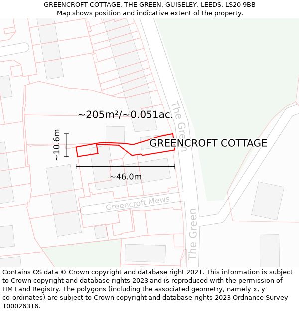 GREENCROFT COTTAGE, THE GREEN, GUISELEY, LEEDS, LS20 9BB: Plot and title map