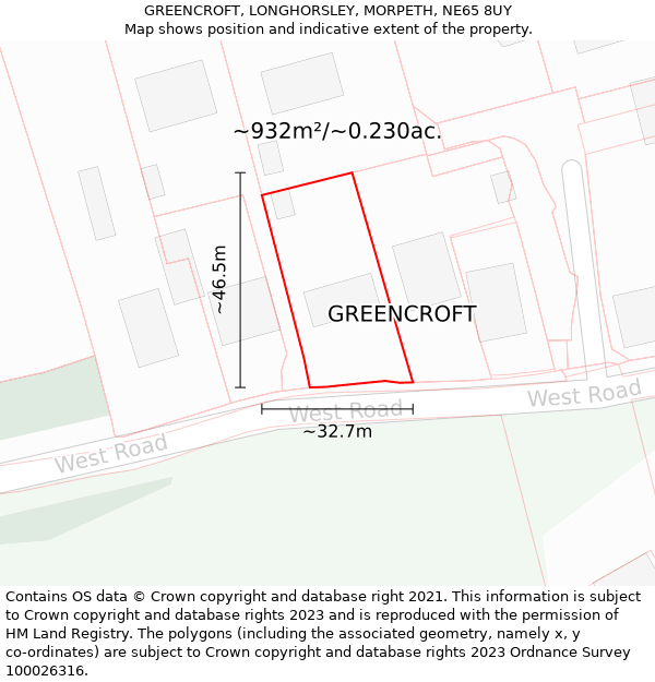 GREENCROFT, LONGHORSLEY, MORPETH, NE65 8UY: Plot and title map