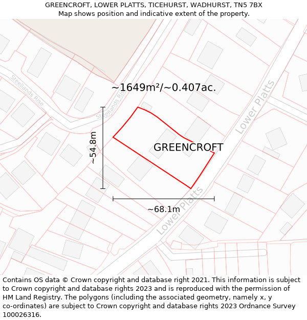 GREENCROFT, LOWER PLATTS, TICEHURST, WADHURST, TN5 7BX: Plot and title map