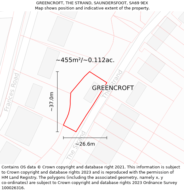 GREENCROFT, THE STRAND, SAUNDERSFOOT, SA69 9EX: Plot and title map