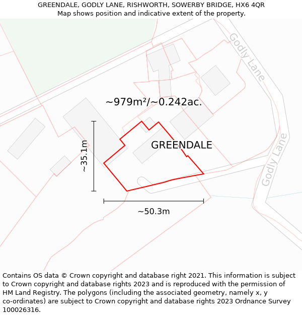 GREENDALE, GODLY LANE, RISHWORTH, SOWERBY BRIDGE, HX6 4QR: Plot and title map