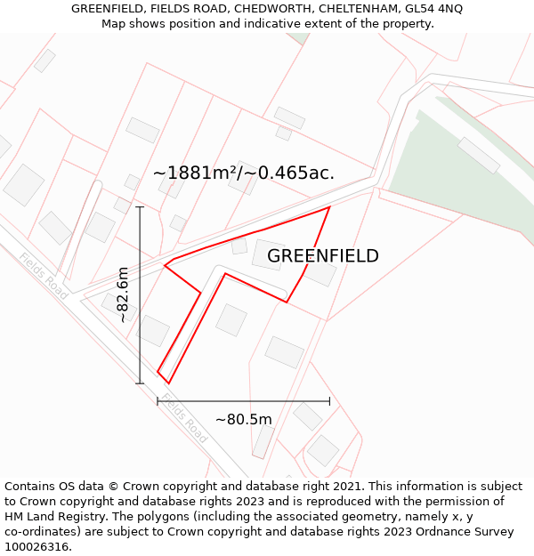 GREENFIELD, FIELDS ROAD, CHEDWORTH, CHELTENHAM, GL54 4NQ: Plot and title map