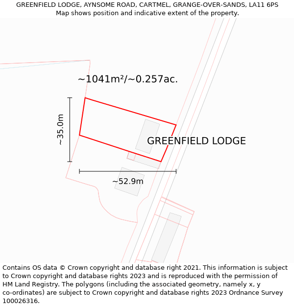 GREENFIELD LODGE, AYNSOME ROAD, CARTMEL, GRANGE-OVER-SANDS, LA11 6PS: Plot and title map