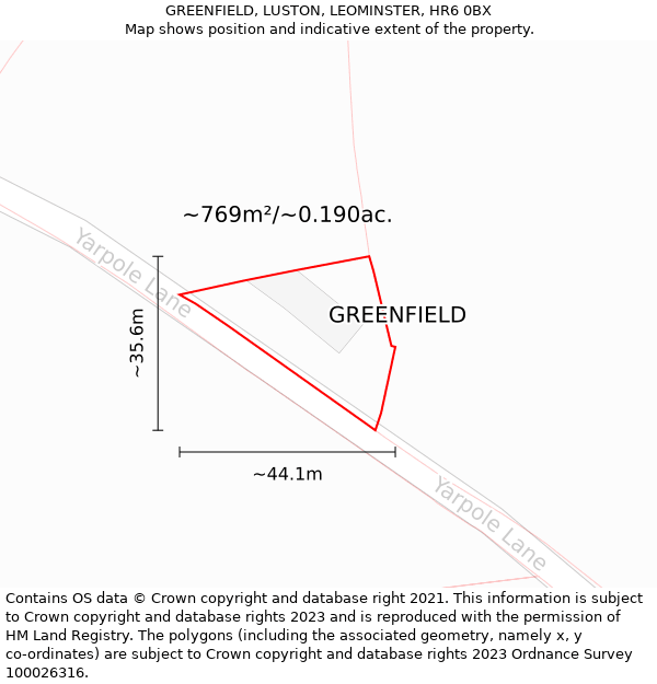 GREENFIELD, LUSTON, LEOMINSTER, HR6 0BX: Plot and title map