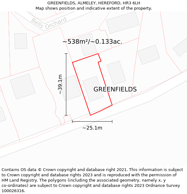 GREENFIELDS, ALMELEY, HEREFORD, HR3 6LH: Plot and title map