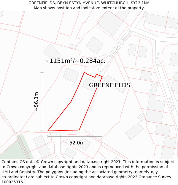 GREENFIELDS, BRYN ESTYN AVENUE, WHITCHURCH, SY13 1NA: Plot and title map