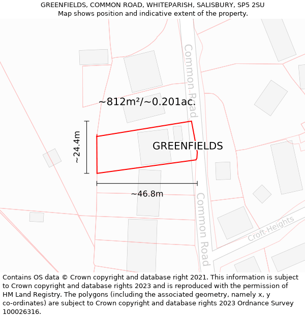 GREENFIELDS, COMMON ROAD, WHITEPARISH, SALISBURY, SP5 2SU: Plot and title map