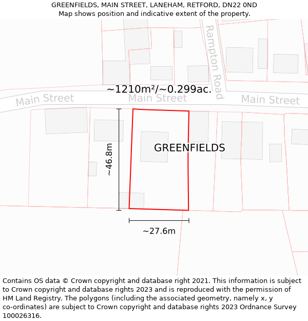 GREENFIELDS, MAIN STREET, LANEHAM, RETFORD, DN22 0ND: Plot and title map
