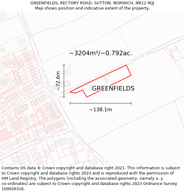 GREENFIELDS, RECTORY ROAD, SUTTON, NORWICH, NR12 9QJ: Plot and title map