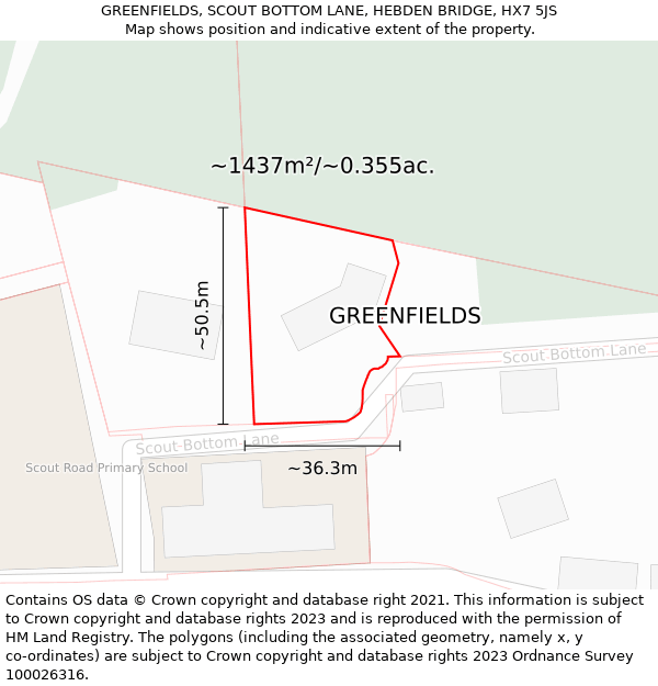 GREENFIELDS, SCOUT BOTTOM LANE, HEBDEN BRIDGE, HX7 5JS: Plot and title map