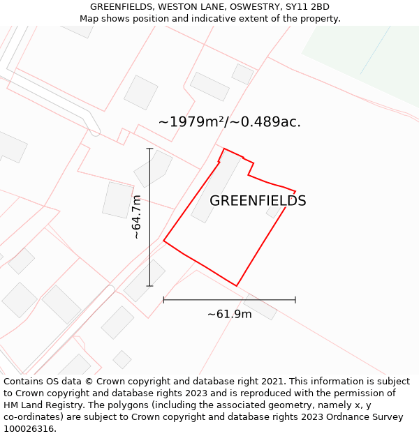 GREENFIELDS, WESTON LANE, OSWESTRY, SY11 2BD: Plot and title map