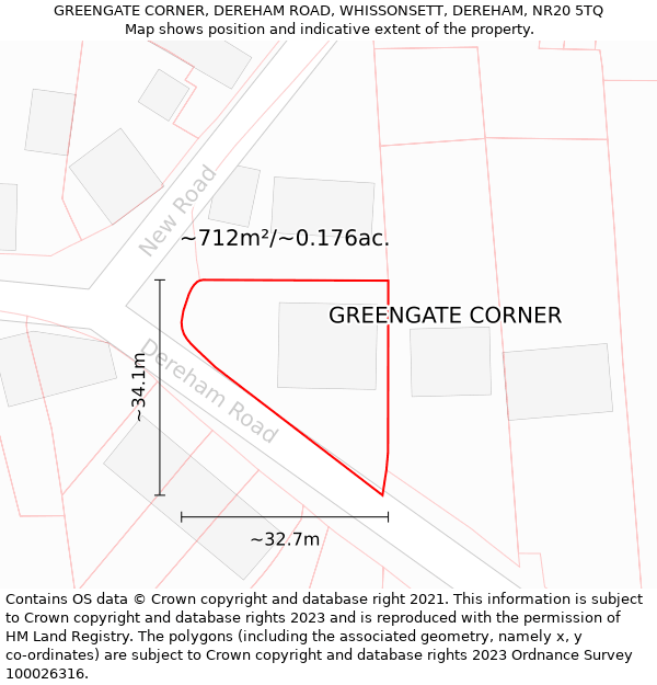 GREENGATE CORNER, DEREHAM ROAD, WHISSONSETT, DEREHAM, NR20 5TQ: Plot and title map