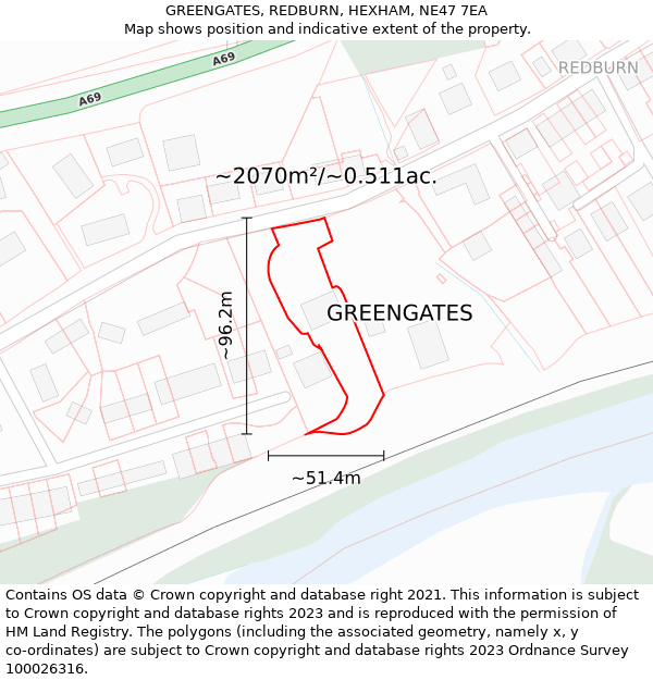 GREENGATES, REDBURN, HEXHAM, NE47 7EA: Plot and title map