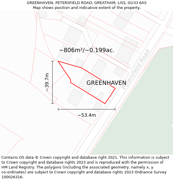 GREENHAVEN, PETERSFIELD ROAD, GREATHAM, LISS, GU33 6AS: Plot and title map