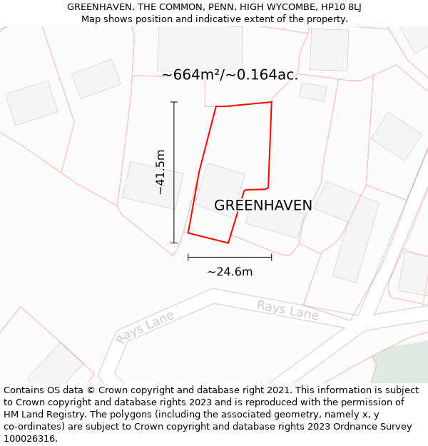 GREENHAVEN, THE COMMON, PENN, HIGH WYCOMBE, HP10 8LJ: Plot and title map
