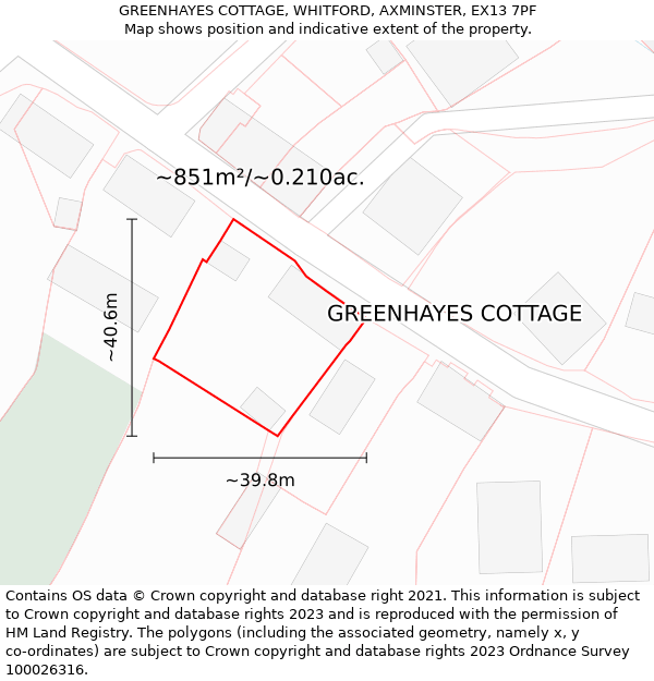 GREENHAYES COTTAGE, WHITFORD, AXMINSTER, EX13 7PF: Plot and title map