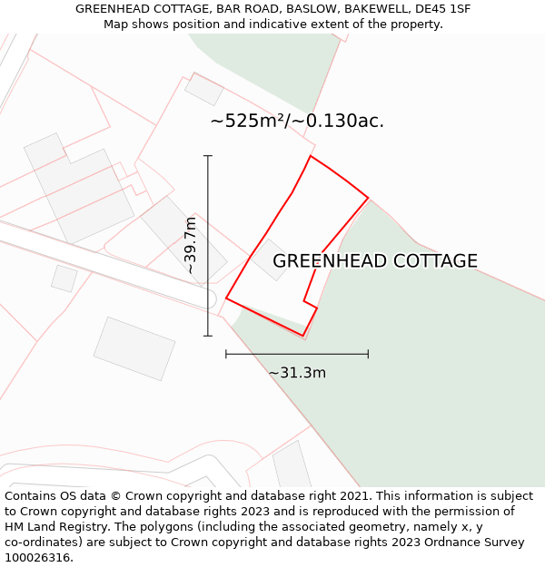 GREENHEAD COTTAGE, BAR ROAD, BASLOW, BAKEWELL, DE45 1SF: Plot and title map