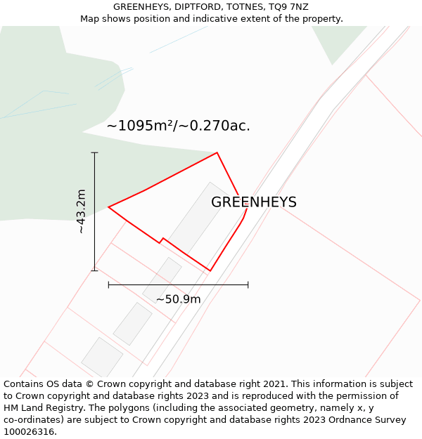 GREENHEYS, DIPTFORD, TOTNES, TQ9 7NZ: Plot and title map