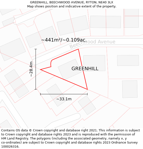 GREENHILL, BEECHWOOD AVENUE, RYTON, NE40 3LX: Plot and title map