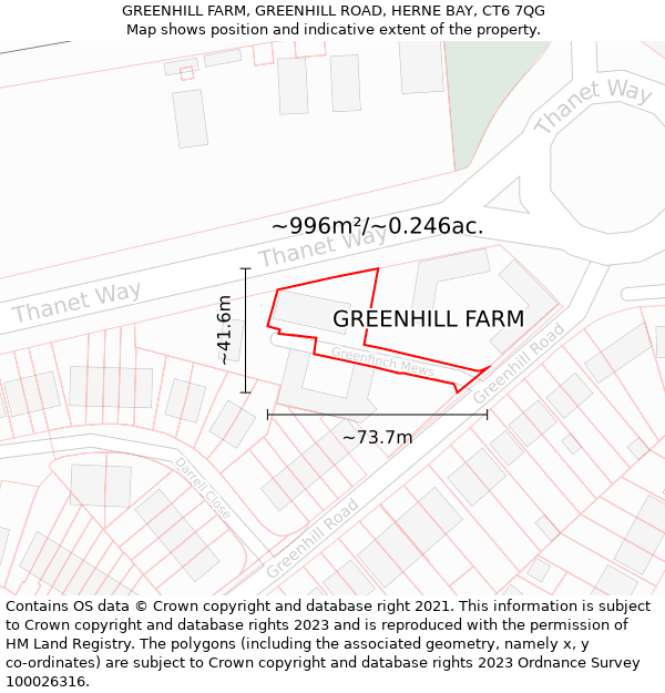 GREENHILL FARM, GREENHILL ROAD, HERNE BAY, CT6 7QG: Plot and title map
