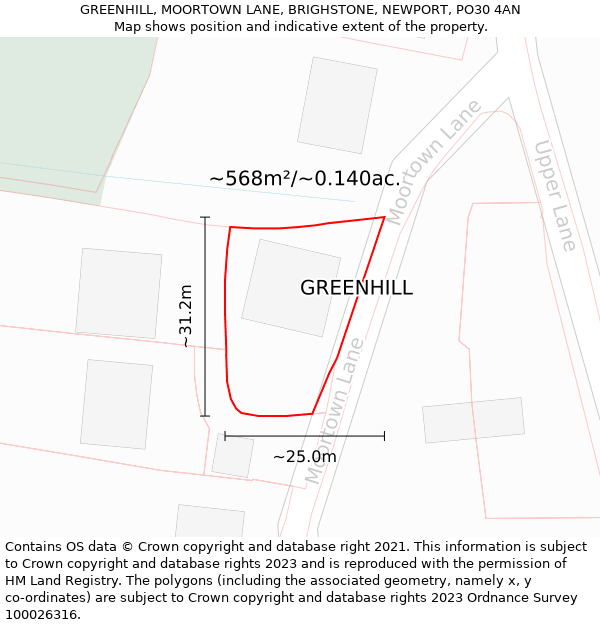 GREENHILL, MOORTOWN LANE, BRIGHSTONE, NEWPORT, PO30 4AN: Plot and title map