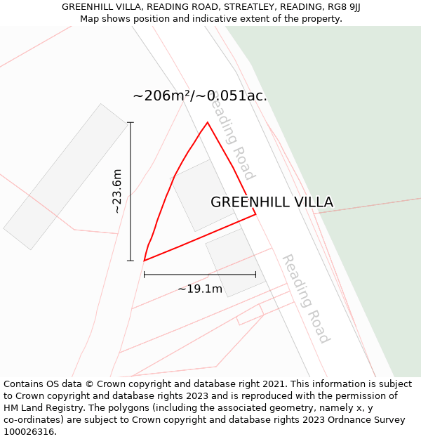 GREENHILL VILLA, READING ROAD, STREATLEY, READING, RG8 9JJ: Plot and title map