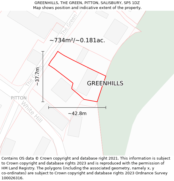 GREENHILLS, THE GREEN, PITTON, SALISBURY, SP5 1DZ: Plot and title map