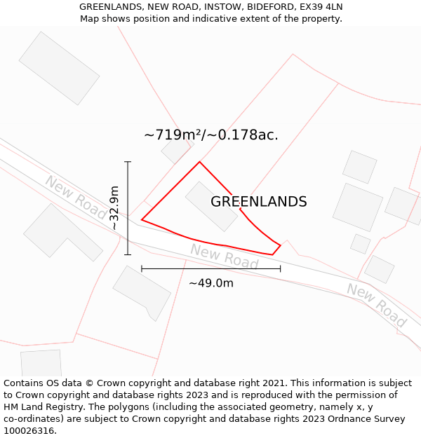 GREENLANDS, NEW ROAD, INSTOW, BIDEFORD, EX39 4LN: Plot and title map