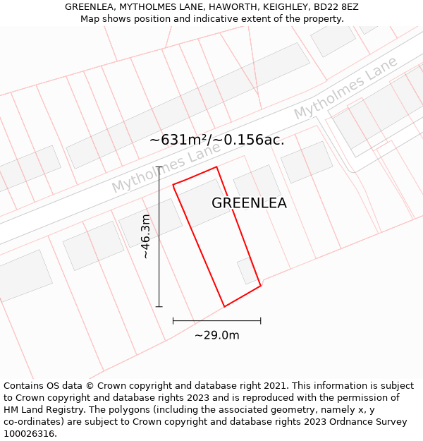 GREENLEA, MYTHOLMES LANE, HAWORTH, KEIGHLEY, BD22 8EZ: Plot and title map