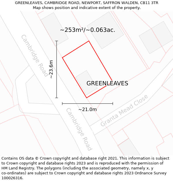 GREENLEAVES, CAMBRIDGE ROAD, NEWPORT, SAFFRON WALDEN, CB11 3TR: Plot and title map